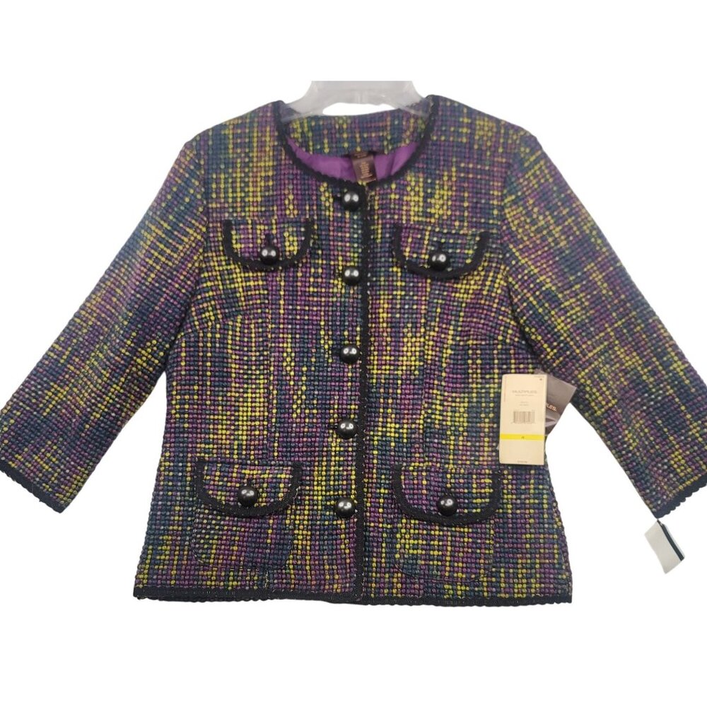 Multiples Women Tweed Button-Up Jacket Multi-Color Size S Acrylic Wool Blend New